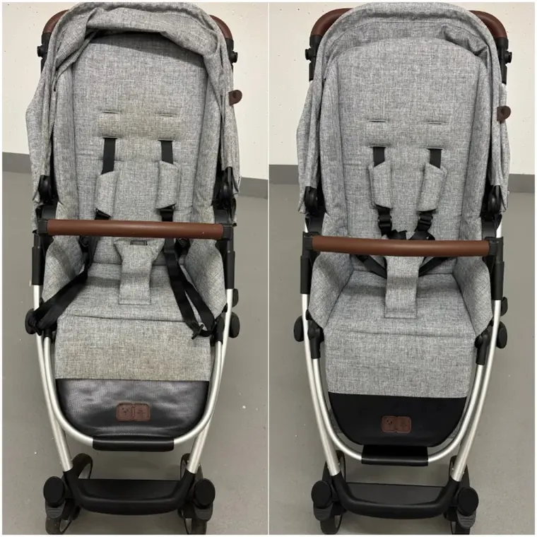 Kinderwagen vorher verschmutzt und nachher sauber