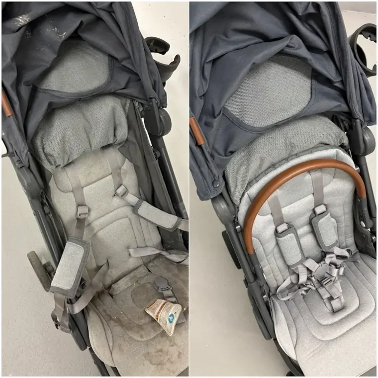 Kinderwagen-Detail vorher und nachher